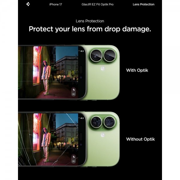 Spigen iPhone 17 Kamerabeskytter GLAS.tR EZ Fit Optik Pro 2-pakning Grønn