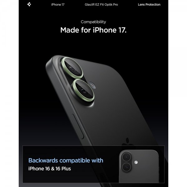 Spigen iPhone 17 Kamerabeskytter GLAS.tR EZ Fit Optik Pro 2-pakning Grønn