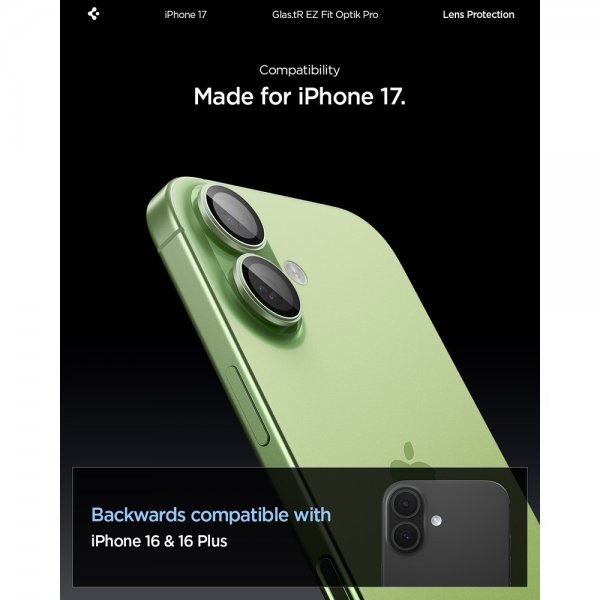 Spigen iPhone 17 Kamerabeskytter GLAS.tR EZ Fit Optik Pro 2-pakning Grønn