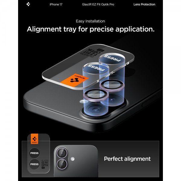 Spigen iPhone 17 Kamerabeskytter GLAS.tR EZ Fit Optik Pro 2-pakning Lilla