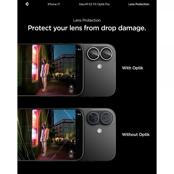 Spigen iPhone 17 Kamerabeskytter GLAS.tR EZ Fit Optik Pro 2-pakning Sølv