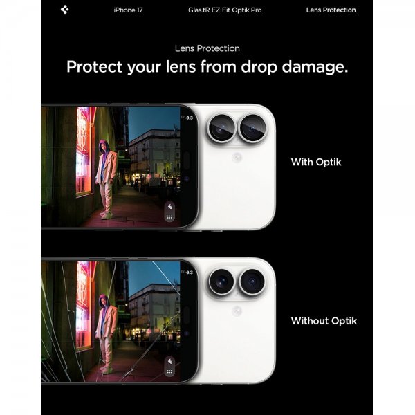 Spigen iPhone 17 Kamerabeskytter GLAS.tR EZ Fit Optik Pro 2-pakning Sølv