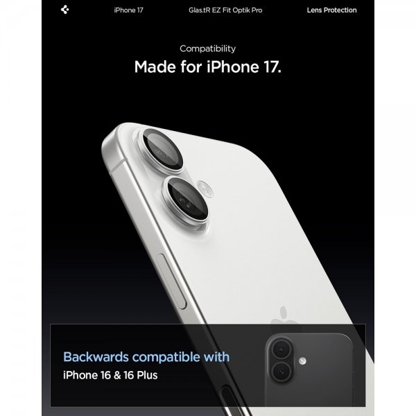 Spigen iPhone 17 Kamerabeskytter GLAS.tR EZ Fit Optik Pro 2-pakning Sølv