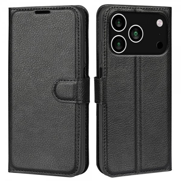 iPhone 17 Pro Etui Litchi Svart