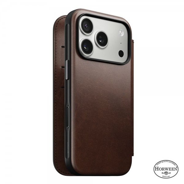 Nomad iPhone 17 Pro Etui Modern Leather Folio Horween Rustic Brown