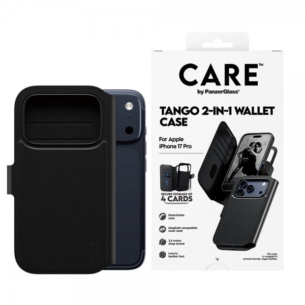 CARE by PanzerGlass iPhone 17 Pro Etui Tango Two-in-One Wallet MagSafe Svart