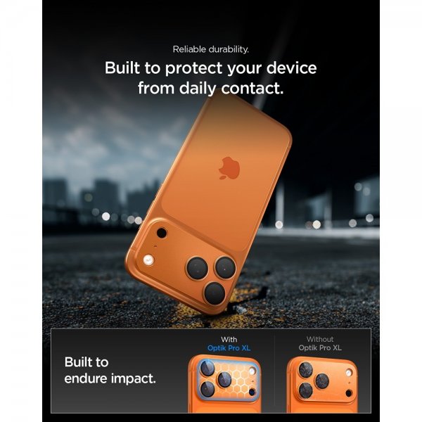 Spigen iPhone 17 Pro Kamerabeskytter Glas.tR EZ Fit Optik Pro XL Oransje