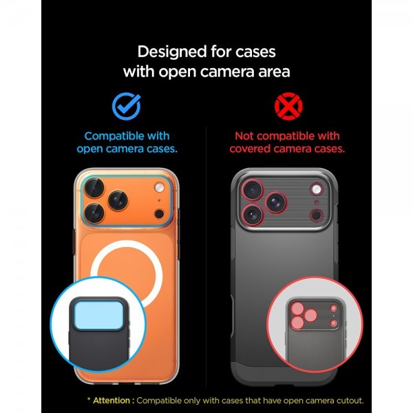 Spigen iPhone 17 Pro Kamerabeskytter Glas.tR EZ Fit Optik Pro XL Oransje