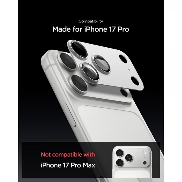 Spigen iPhone 17 Pro Kamerabeskytter Glas.tR EZ Fit Optik Pro XL Sølv