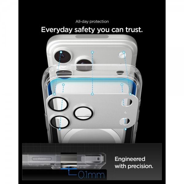 Spigen iPhone 17 Pro Kamerabeskytter Glas.tR EZ Fit Optik Pro XL Sølv