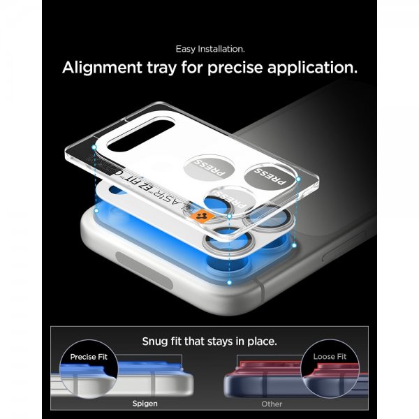 Spigen iPhone 17 Pro Kamerabeskytter Glas.tR EZ Fit Optik Pro XL Sølv