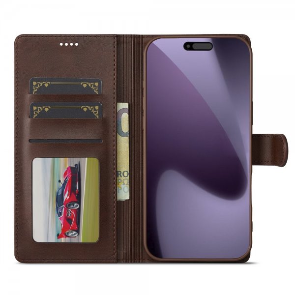 Lc.Imeeke iPhone 17 Pro Max Etui med Kortlomme stativfunksjon Mørkebrun