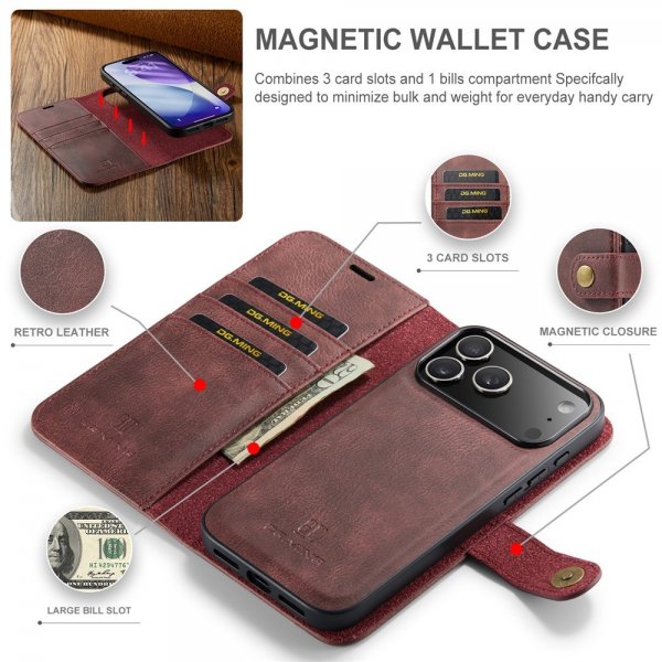 Dg.Ming iPhone 17 Pro Max Etui Avtagbart Deksel Rød