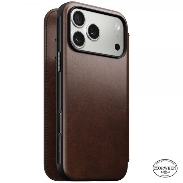 Nomad iPhone 17 Pro Max Etui Modern Leather Folio Horween Rustic Brown