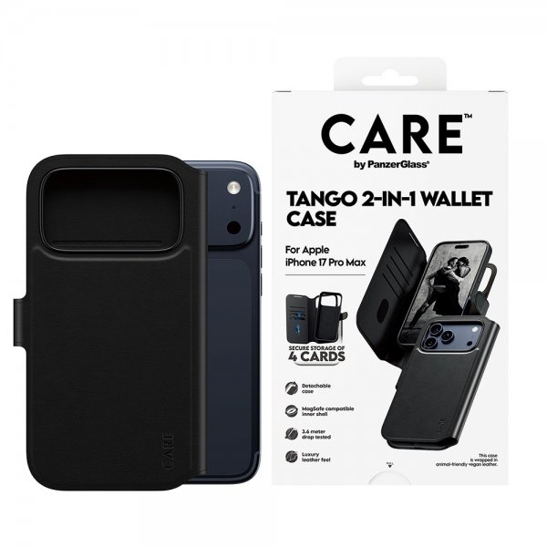 CARE by PanzerGlass iPhone 17 Pro Max Etui Tango Two-in-One Wallet MagSafe Svart