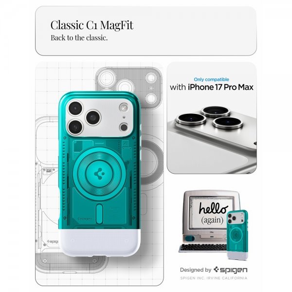 Spigen iPhone 17 Pro Max Deksel Classic C1 MagFit Bondi Blue