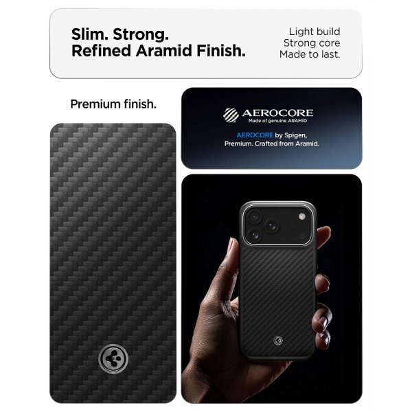 Spigen iPhone 17 Pro Max Deksel Enzo Aramid T MagFit Svart Sølv