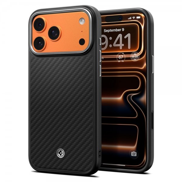 Spigen iPhone 17 Pro Max Deksel Enzo Aramid T MagFit Svart Sølv