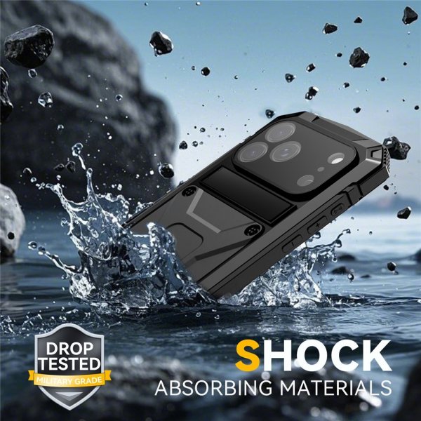 R-JUST iPhone 17 Pro Max Deksel Metall Støtsikker Svart