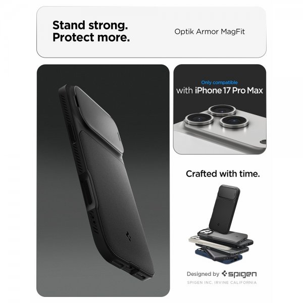 Spigen iPhone 17 Pro Max Deksel Optik Armor MagFit Svart