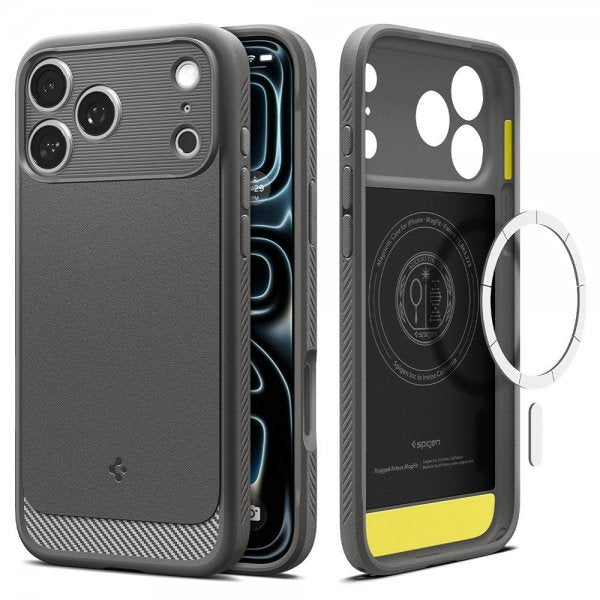 Spigen iPhone 17 Pro Max Deksel Rugged Armor MagFit Marble Gray