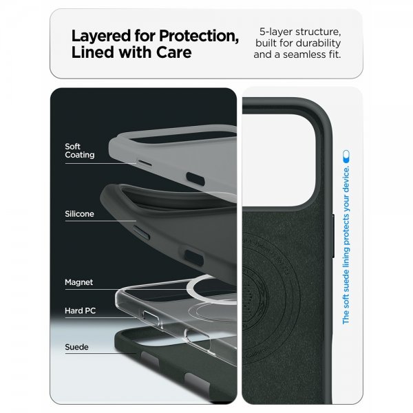 Spigen iPhone 17 Pro Max Deksel Silicone Fit MagFit Abyss Green