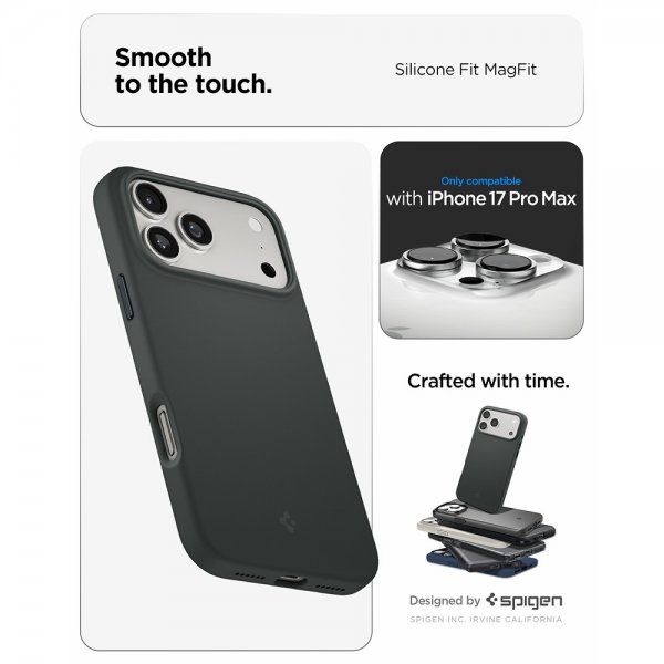 Spigen iPhone 17 Pro Max Deksel Silicone Fit MagFit Abyss Green