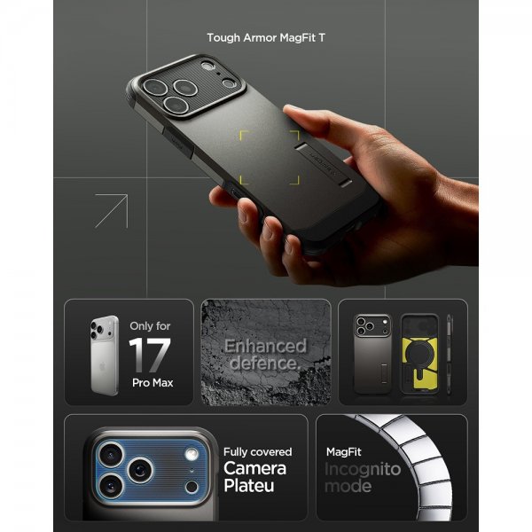 Spigen iPhone 17 Pro Max Deksel Tough Armor T MagFit Gunmetal