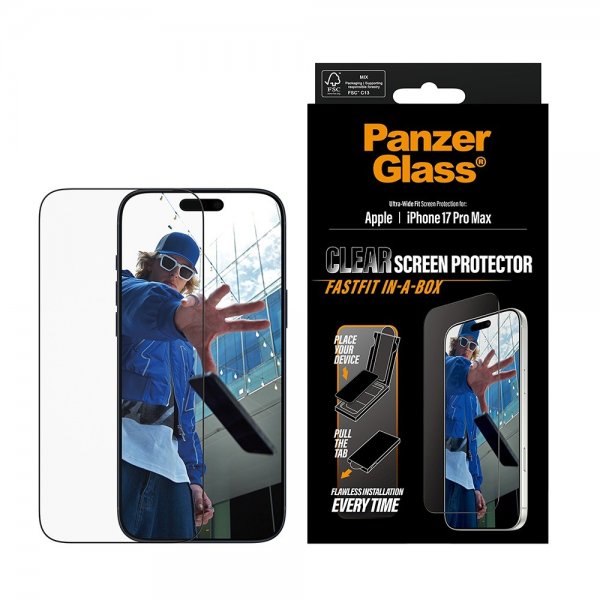 PanzerGlass iPhone 17 Pro Max Skjermbeskytter Ultra-Wide Fit Clear Fastfit