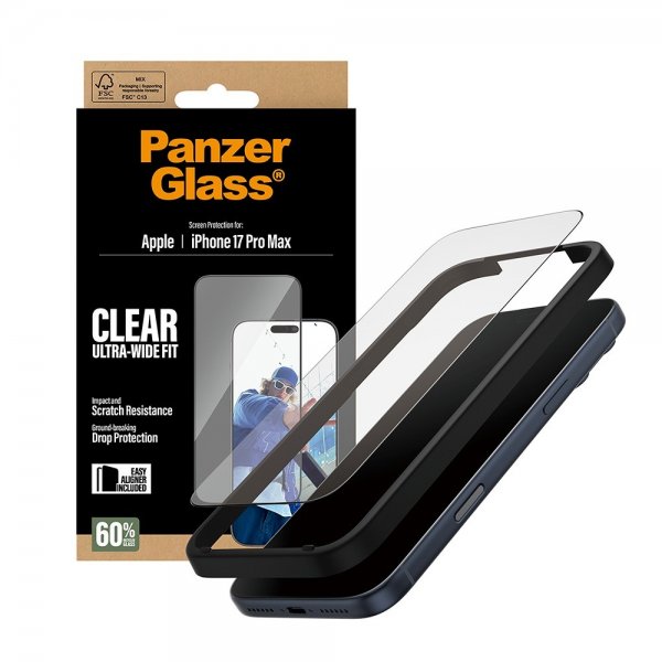 PanzerGlass iPhone 17 Pro Max Skjermbeskytter Ultra-Wide Fit EasyAligner