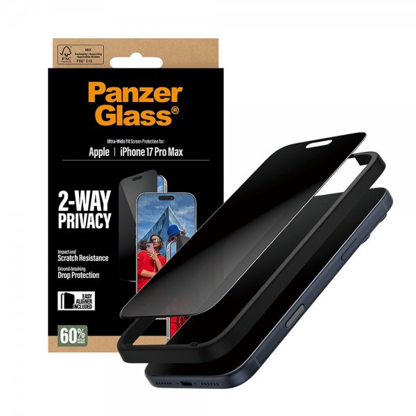 PanzerGlass iPhone 17 Pro Max Skjermbeskytter Ultra-Wide Fit Privacy EasyAligner