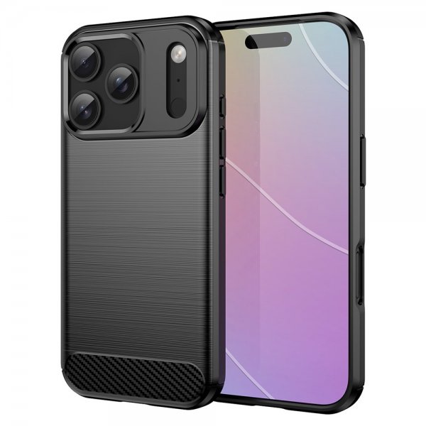 iPhone 17 Pro Deksel Børstet Karbonfibertekstur Svart
