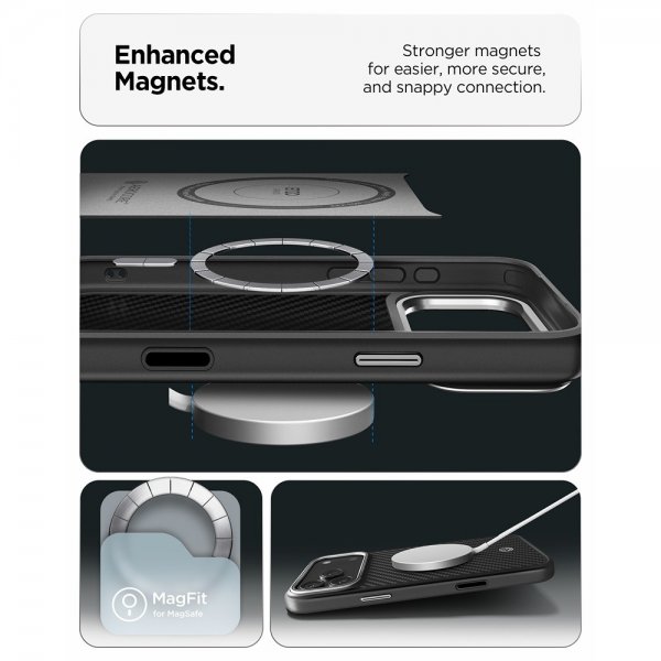 Spigen iPhone 17 Pro Deksel Enzo Aramid T MagFit Svart Sølv