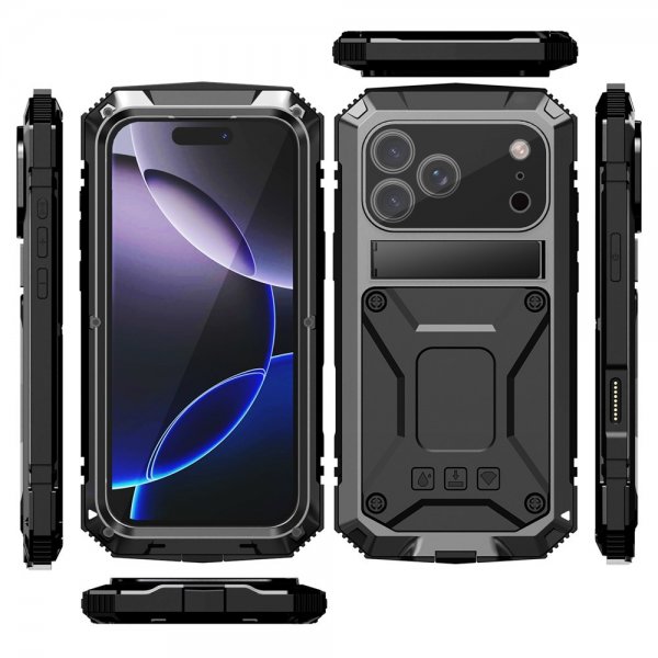 R-JUST iPhone 17 Pro Deksel Metall Støtsikker Svart