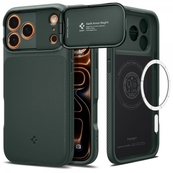 Spigen iPhone 17 Pro Deksel Optik Armor MagFit Abyss Green