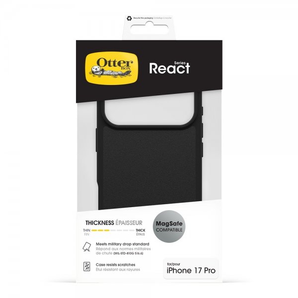 Otterbox iPhone 17 Pro Deksel React MagSafe Svart