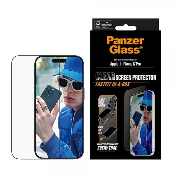 PanzerGlass iPhone 17 Pro Skjermbeskytter Ultra-Wide Fit Clear Fastfit