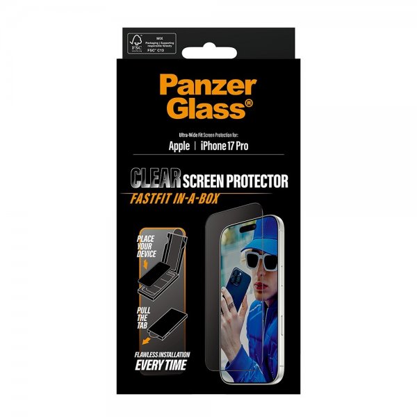 PanzerGlass iPhone 17 Pro Skjermbeskytter Ultra-Wide Fit Clear Fastfit