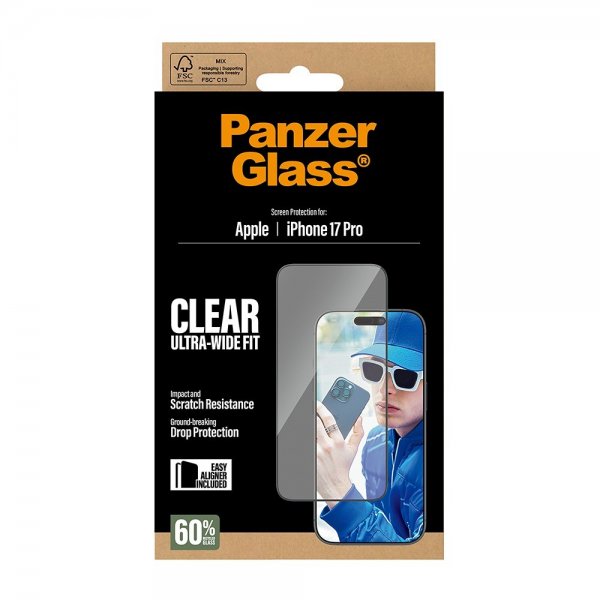 PanzerGlass iPhone 17 Pro Skjermbeskytter Ultra-Wide Fit EasyAligner