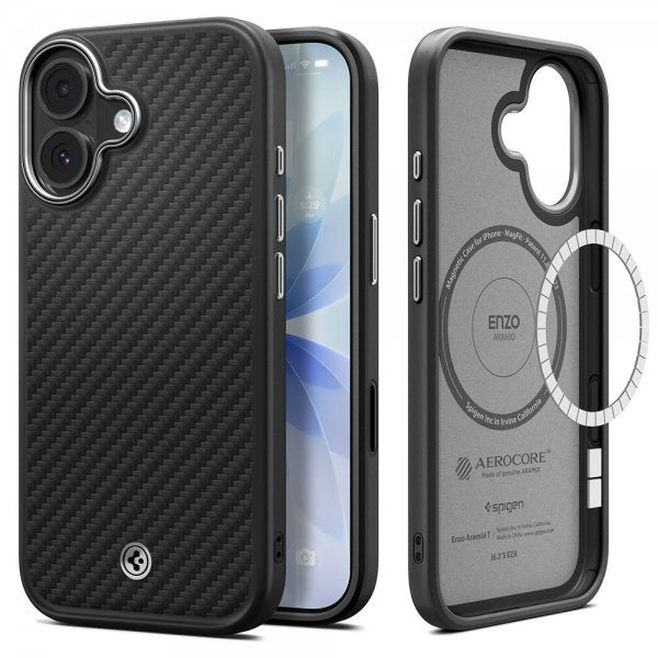 Spigen iPhone 17 Deksel Enzo Aramid T MagFit Svart Sølv