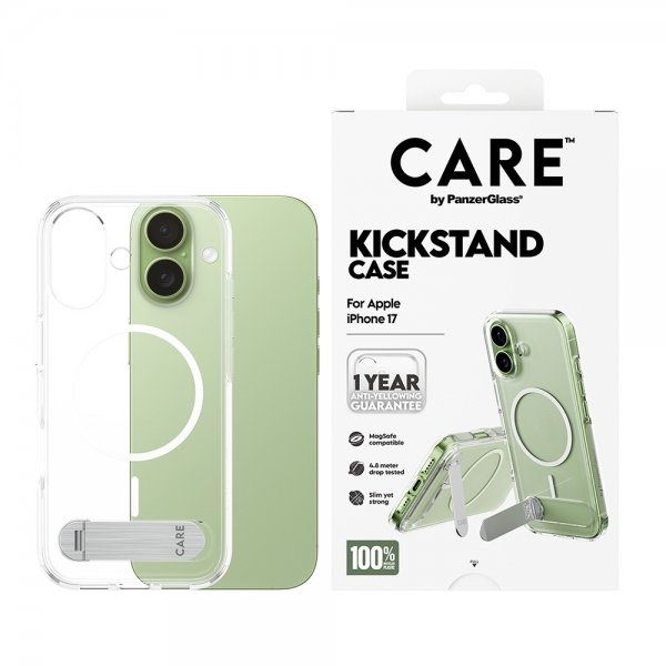 CARE by PanzerGlass iPhone 17 Deksel Kickstand MagSafe Transparent