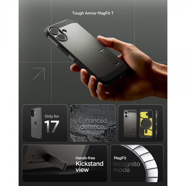 Spigen iPhone 17 Deksel Tough Armor T MagFit Gunmetal