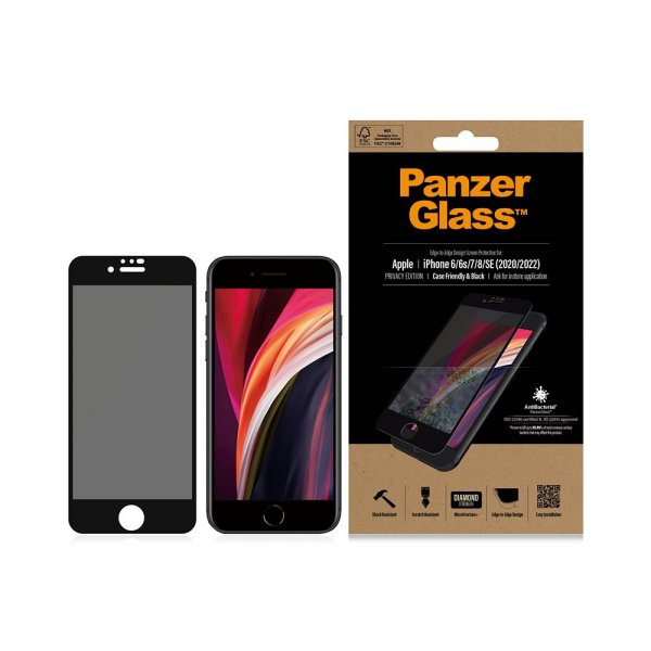 PanzerGlass iPhone 6/6S/7/8/SE Skjermbeskytter Edge-to-Edge Case Friendly Privacy
