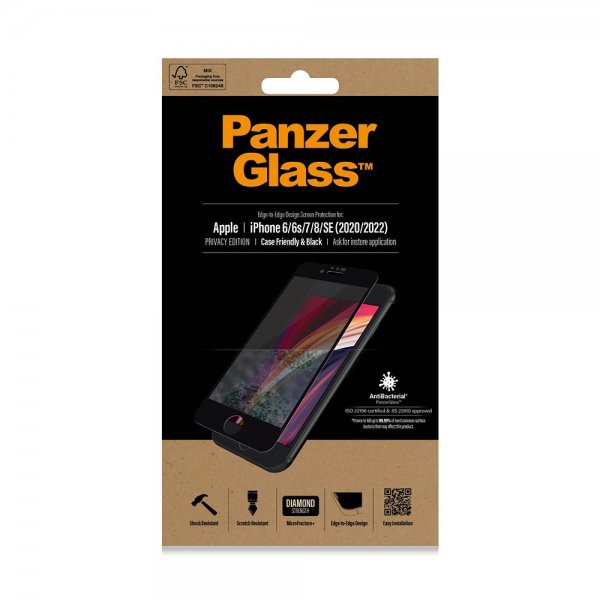 PanzerGlass iPhone 6/6S/7/8/SE Skjermbeskytter Edge-to-Edge Case Friendly Privacy