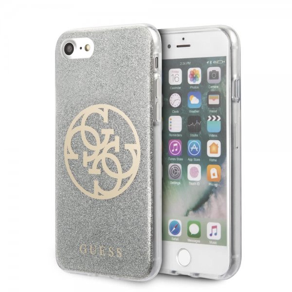 Guess iPhone 7/8/SE Deksel Glitter Circle Sølv