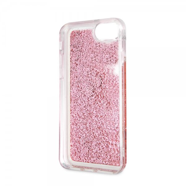 Guess iPhone 7/8/SE Deksel Glitter Floating Hearts Rosa
