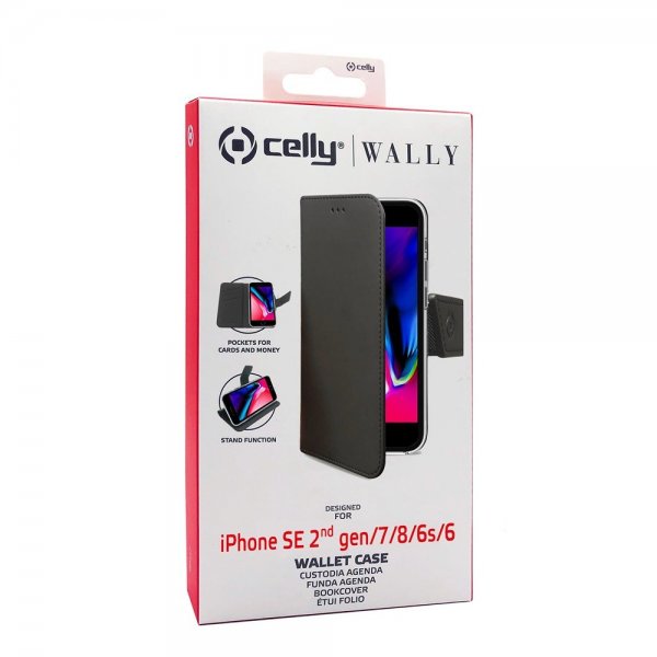 Celly iPhone 6/6S/7/8/SE Etui Wally Wallet Case Svart
