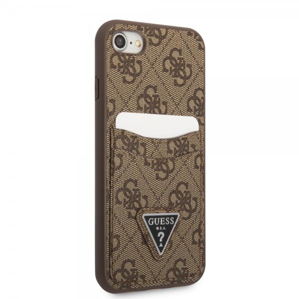 Guess iPhone 7/8/SE Deksel Double Cardslot Metal Triangle Brun