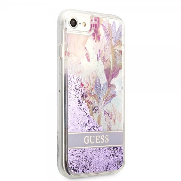 Guess iPhone 7/8/SE Deksel Liquid Glitter Flower Pattern Lilla