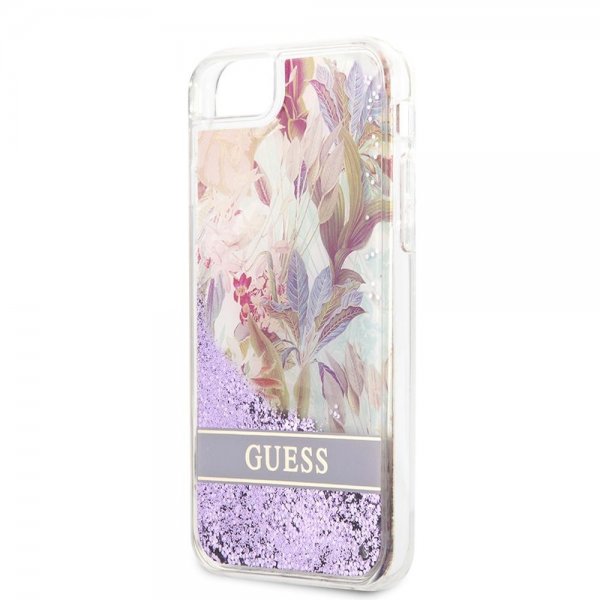 Guess iPhone 7/8/SE Deksel Liquid Glitter Flower Pattern Lilla